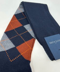 Uomo BRESCIANI | Bresciani Calze Lana Fantasia Rombi Blu/Arancio/Grigio