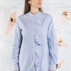 Donna GHIGLINO 1893 | Camicia Paolina Coreana Con Volants Oxford Celeste