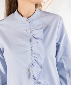 Donna GHIGLINO 1893 | Camicia Paolina Coreana Con Volants Oxford Celeste