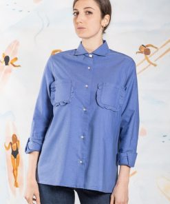 Donna GHIGLINO 1893 | Camicia Nina Taschine Rouches Oxford Celeste