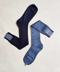 Uomo BRESCIANI | Bresciani Calze Lino A Coste Blu Jeans