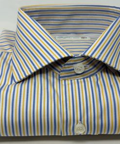 Uomo GHIGLINO 1893 | Camicia Fil A Fil Riga Blu E Gialla