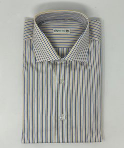 Uomo GHIGLINO 1893 | Camicia Fil A Fil Riga Blu E Gialla