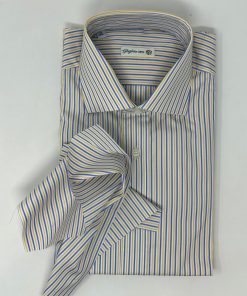 Uomo GHIGLINO 1893 | Camicia Fil A Fil Riga Blu E Gialla