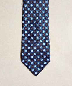 Uomo GHIGLINO 1893 | Cravatta Seta Foulard Motivo Geometrico Blu Testa Moro