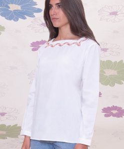 Donna GHIGLINO 1893 | Blusa Linda Bianca Scollo Quadrato Con Serpentina