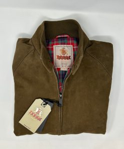 Uomo BARACUTA | Baracuta Harrington Suede Suede Dark Olive