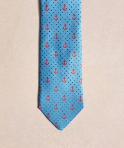 Uomo GHIGLINO 1893 | Cravatta Seta Foulard Celeste Ancore E Pois