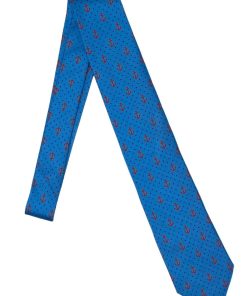 Uomo GHIGLINO 1893 | Cravatta Seta Foulard Celeste Ancore E Pois