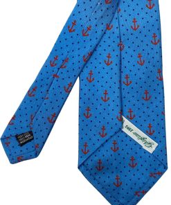 Uomo GHIGLINO 1893 | Cravatta Seta Foulard Celeste Ancore E Pois