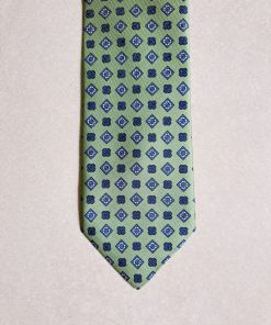 Uomo GHIGLINO 1893 | Cravatta Seta Foulard Motivo Fiorellino Rombo Verdino Blu