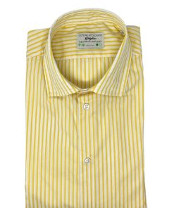 Uomo GHIGLINO 1893 | Camicia Classica Collo Francese Bastoncino Bianco Giallo