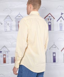 Uomo GHIGLINO 1893 | Camicia Classica Collo Francese Bastoncino Bianco Giallo