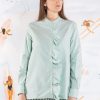 Donna GHIGLINO 1893 | Camicia Paolina Coreana Con Volants Oxford Verde