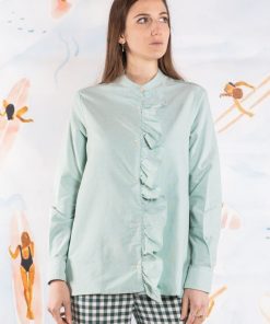 Donna GHIGLINO 1893 | Camicia Paolina Coreana Con Volants Oxford Verde