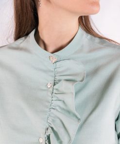 Donna GHIGLINO 1893 | Camicia Paolina Coreana Con Volants Oxford Verde