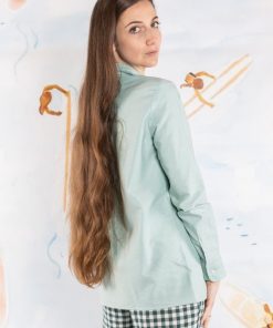 Donna GHIGLINO 1893 | Camicia Paolina Coreana Con Volants Oxford Verde