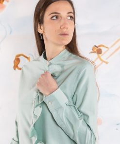 Donna GHIGLINO 1893 | Camicia Paolina Coreana Con Volants Oxford Verde